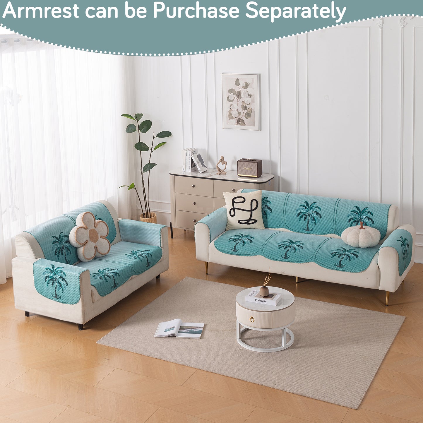 HeavenHue Fleece Soft Touch Quilted Sofa Cover Set Washable Sofa Panel for Seat & Back - Island Breeze