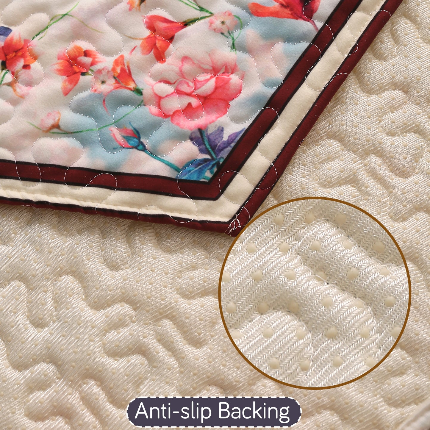 Florentina Series Quilted Holland Velvet L Shape Sofa Seat Mat - Scarlet Rose Ivory
