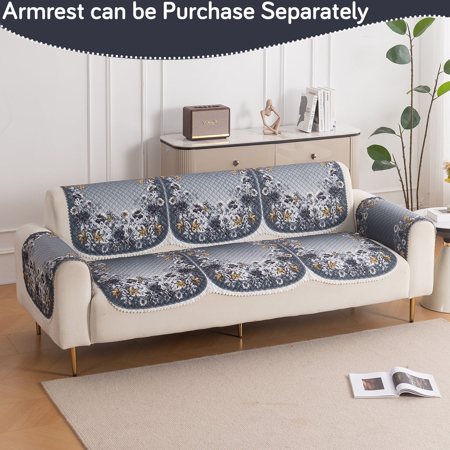 LoomVerse Quilted Sofa Cover Set Washable Sofa Panel for Seat & Back - Blue Belle
