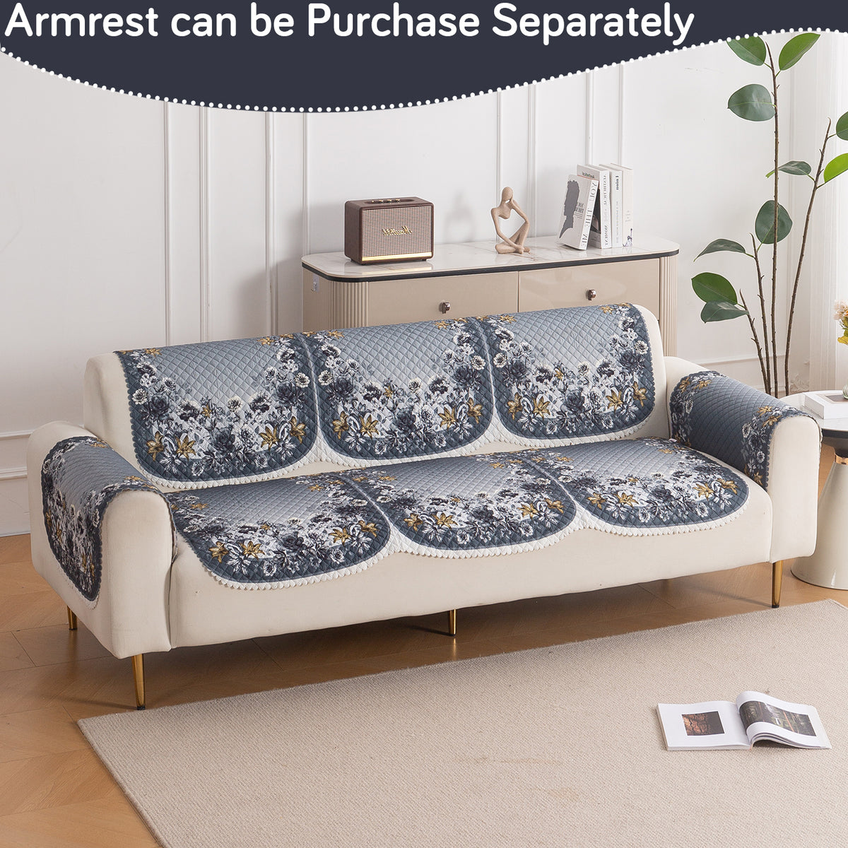 LoomVerse Quilted Sofa Cover Set Washable Sofa Panel for Seat & Back - Blue Belle