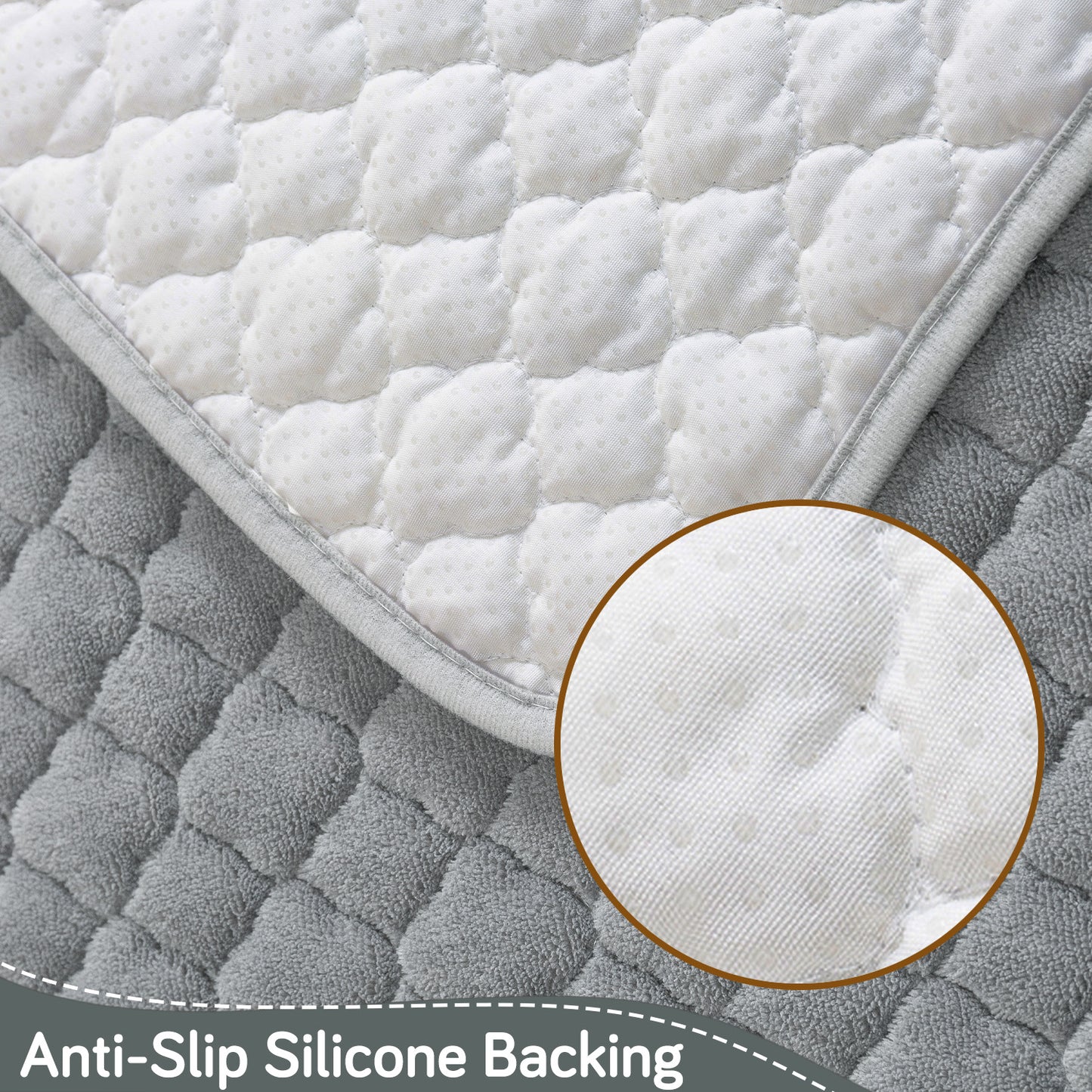 Diamond Plush Pebble Quilted Sofa Cover Mat, Grey