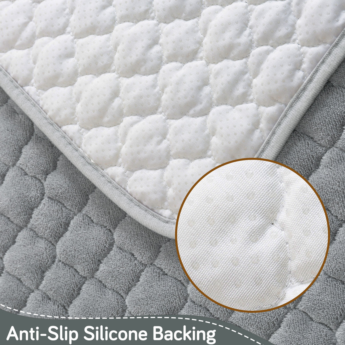 Diamond Plush Pebble Quilted Sofa Cover Mat, Grey