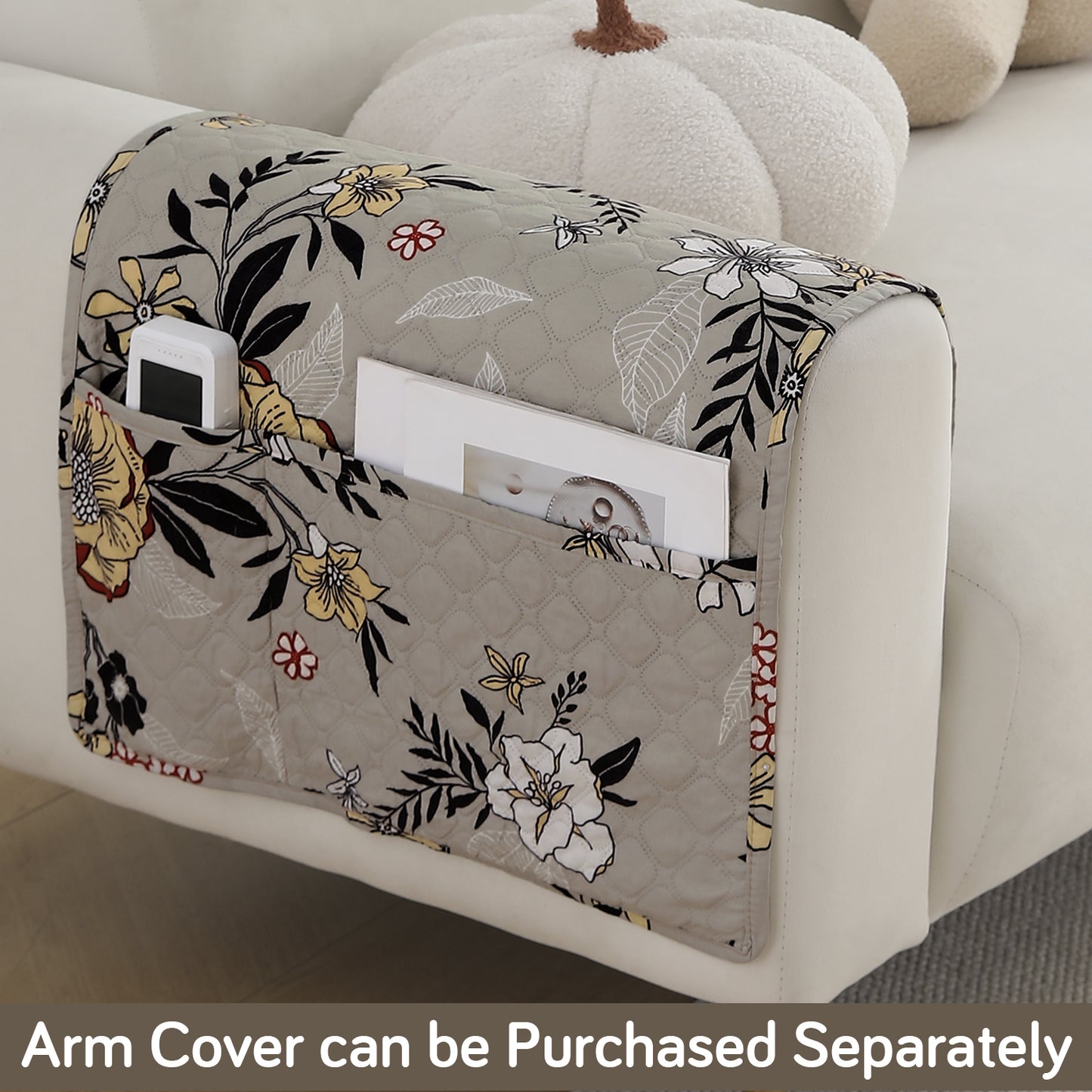 Polyester Printed Quilted Sofa Cover Mats, Floral Ash Grey