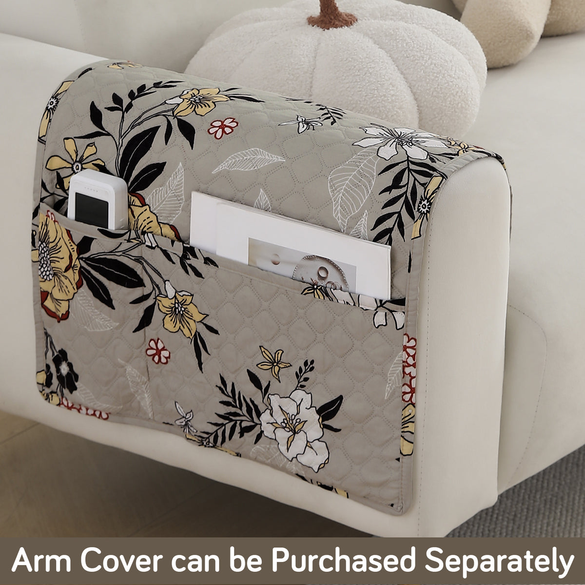 'Viva Casa' Polyester Printed Quilted Sofa Cover Mats, Floral Ash Grey