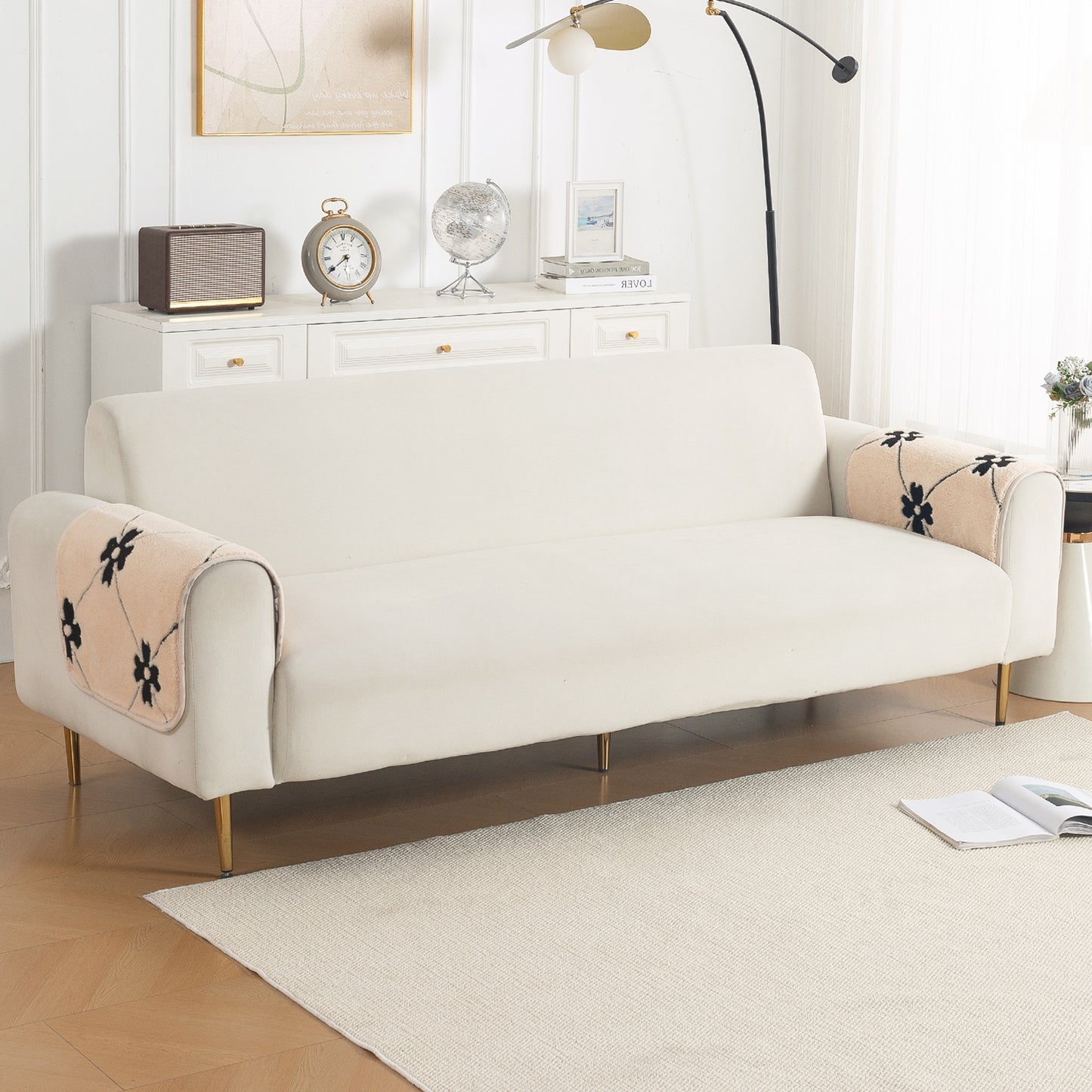 Luxury Plush Sherpa Anti-Slip Sofa Cover Mat, 'Noirea Series'| Floral Lattice
