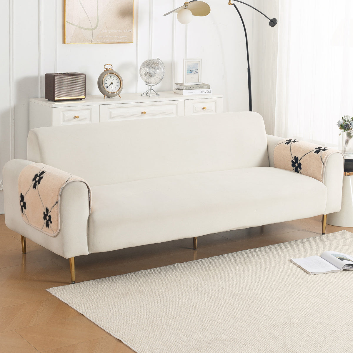 Luxury Plush Sherpa Anti-Slip Sofa Cover Mat, 'Noirea Series'| Floral Lattice