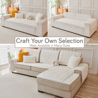 'Italian Caelora' Luxury Jacquard Plush Sofa Cover Mat and Anti-Slip Armrest Covers - Pearl Whit