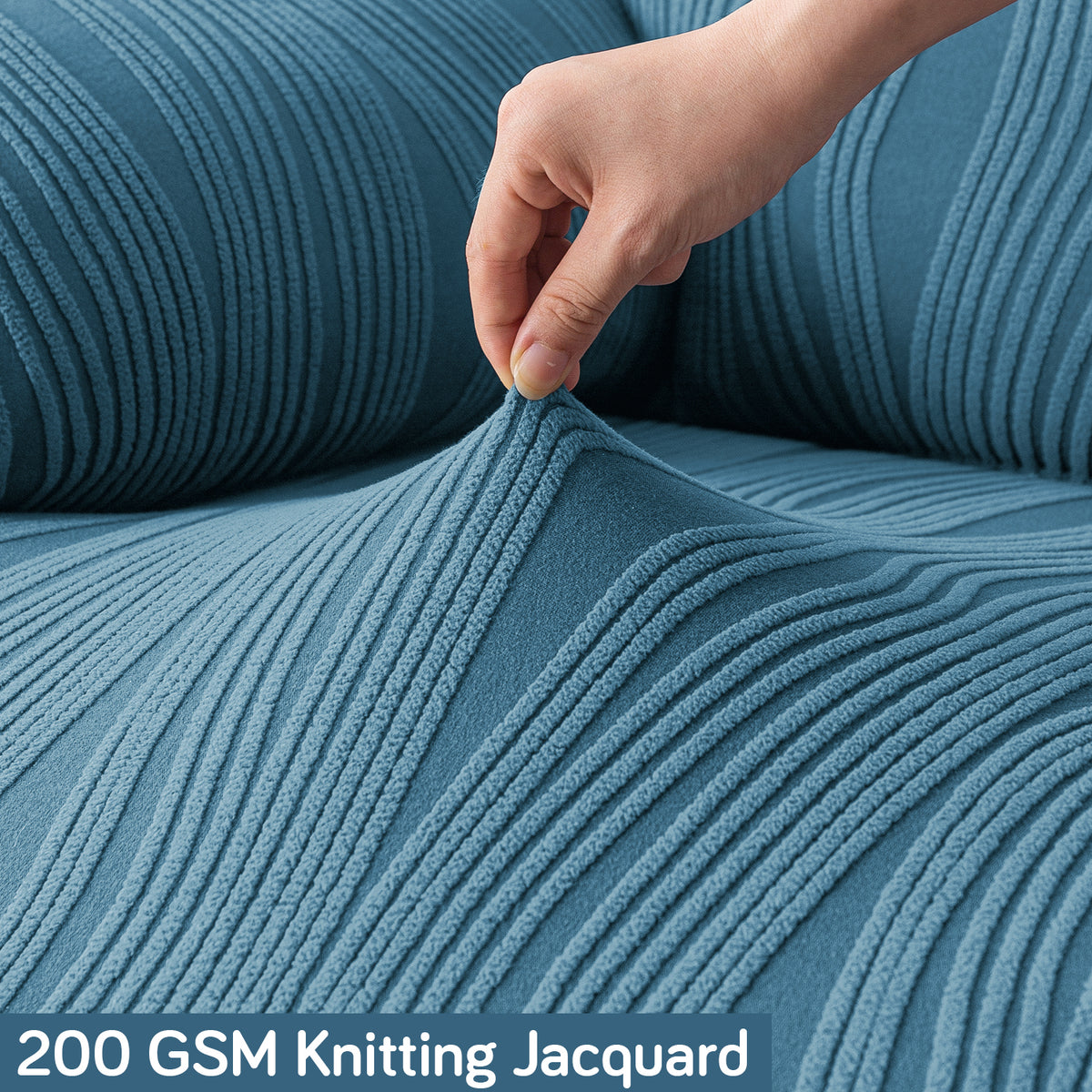 Buy Sea Blue Colour 200 GSM Knitting Jacquard Stretchable Recliner Sofa Cover