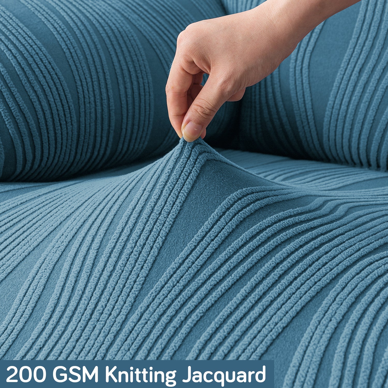 Buy Sea Blue Colour 200 GSM Knitting Jacquard Stretchable Recliner Sofa Cover