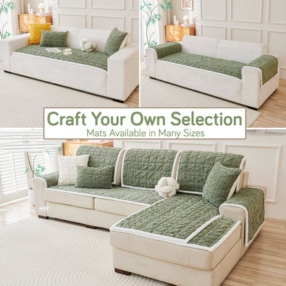 'Italian Caelora' Luxury Jacquard Plush Sofa Cover Mat and Anti-Slip Armrest Covers - Sage Green