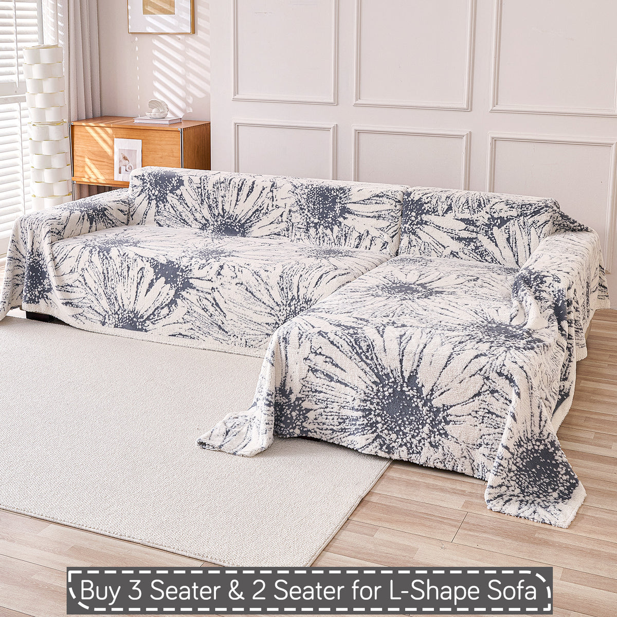 Buy Frost Grey Colour Noirea Series Luxury Plush Sofa Throw for L-shape Sofas - 3 & 2 Seater Sofa Sets | HOKIPO