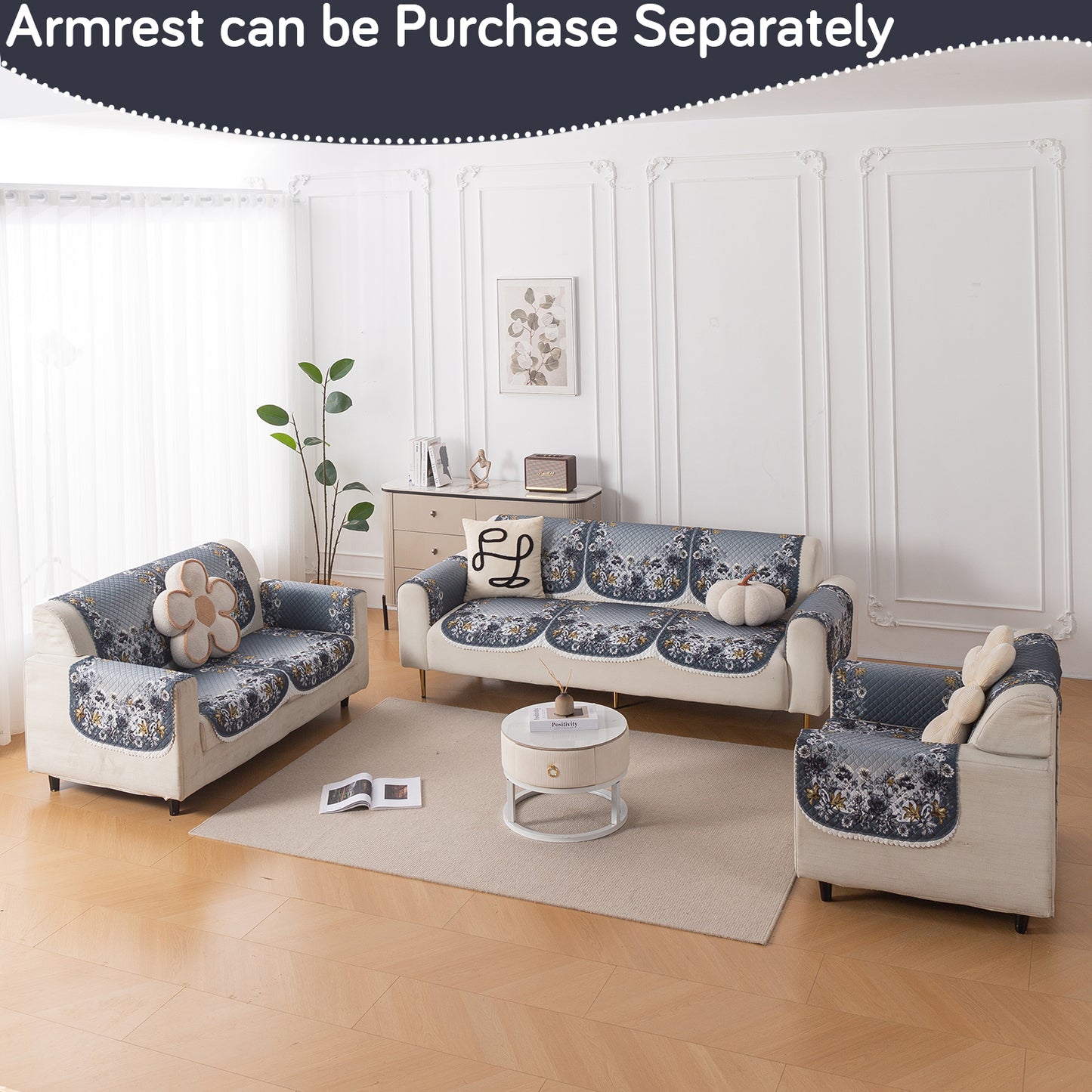 LoomVerse Quilted Sofa Cover Set Washable Sofa Panel for Seat & Back - Blue Belle