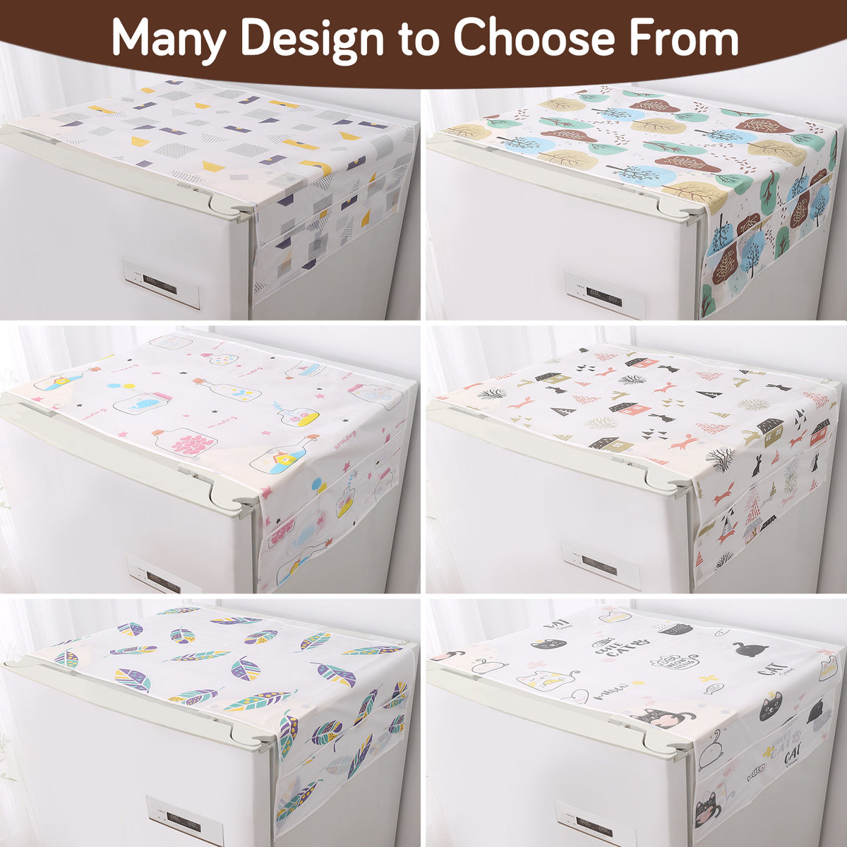 Small / Large Fridge Cover Top | For Smaller Single Door, Double Door and Bigger Double Door Refrigerator - Waterproof, Printed with 6 Side Pockets, Nature Trees