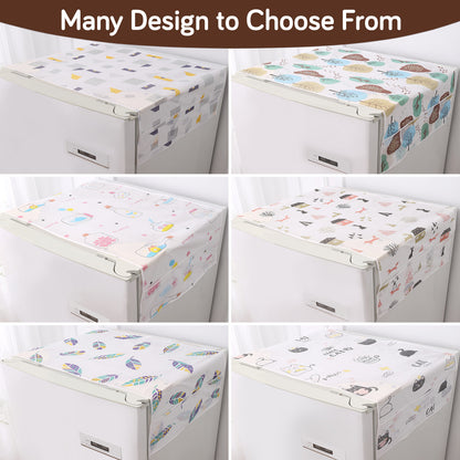 Small / Large Fridge Cover Top | For Smaller Single Door, Double Door and Bigger Double Door Refrigerator - Waterproof, Printed with 6 Side Pockets, Nature Trees