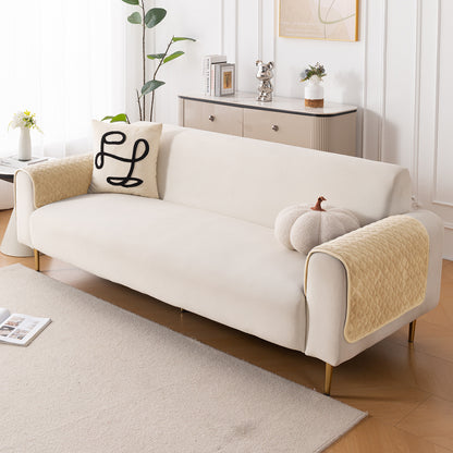 Diamond Plush Pebble Quilted Sofa Cover Mat, Beige