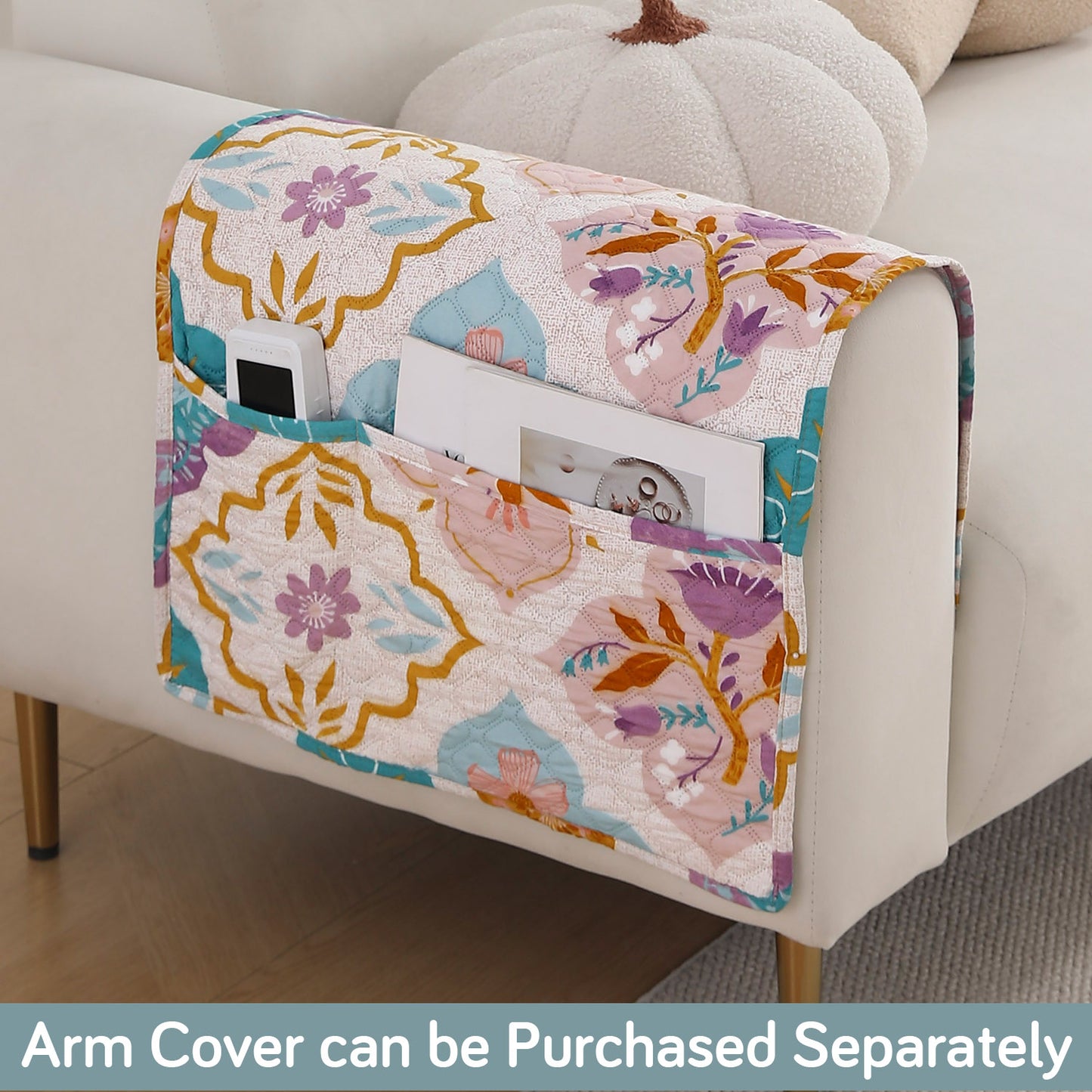 Polyester Printed Quilted Sofa Cover Mats, Quatrefoil Multicolor