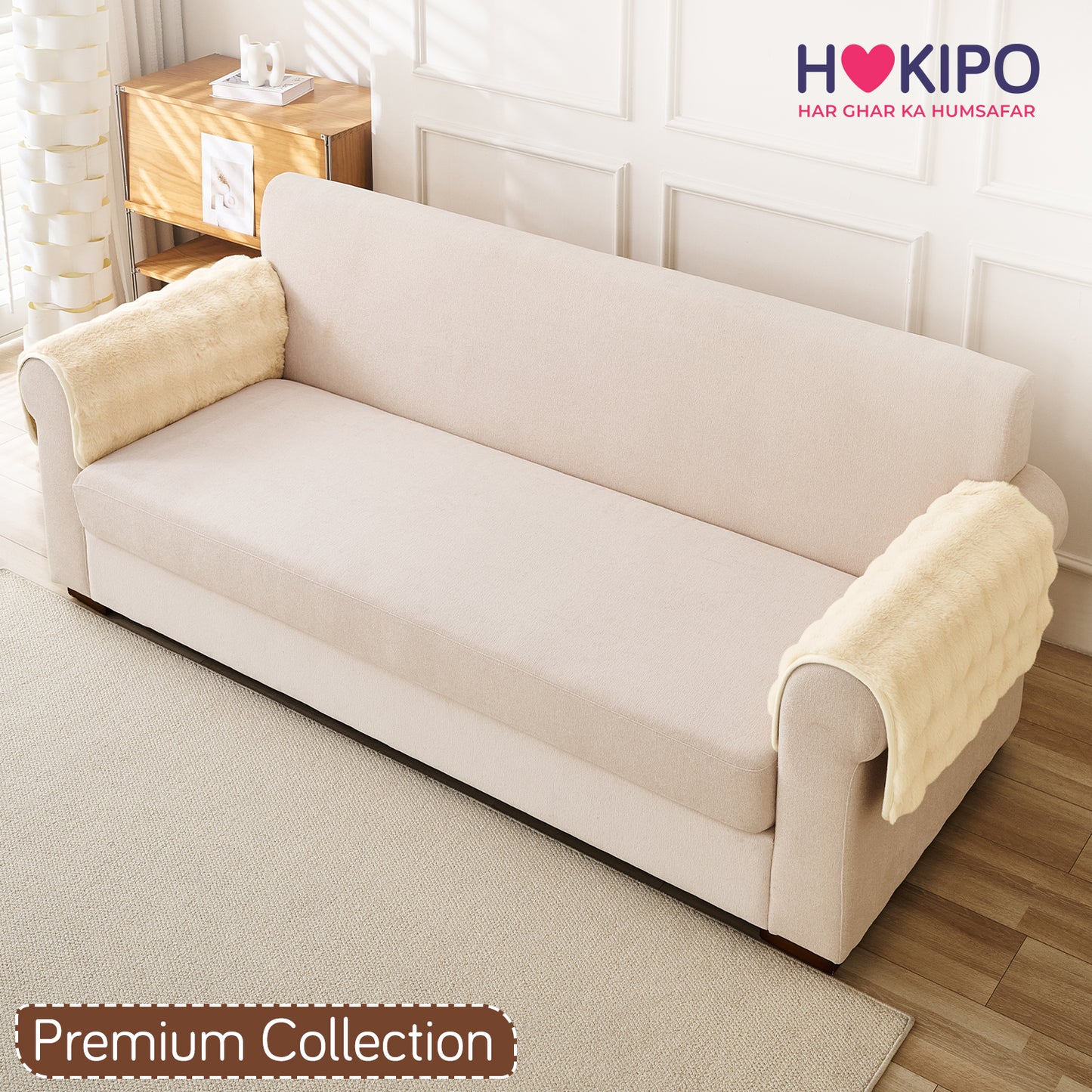 Premium Faux Rabbit Fur Anti Slip Sofa Mat for 1/2/3 Seater, Beige
