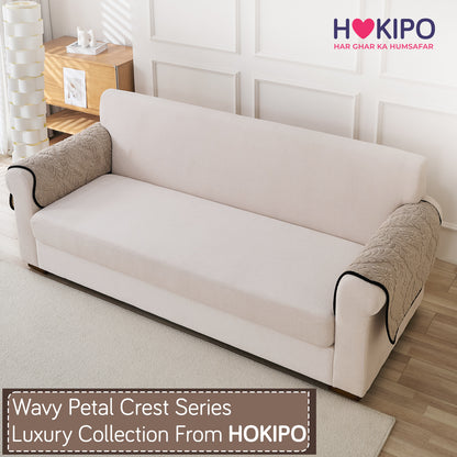 Embossed Floral Jacquard Anti-Slip Sofa Cover Mat, 'Wavy Petal Crest Series' Soft Brown
