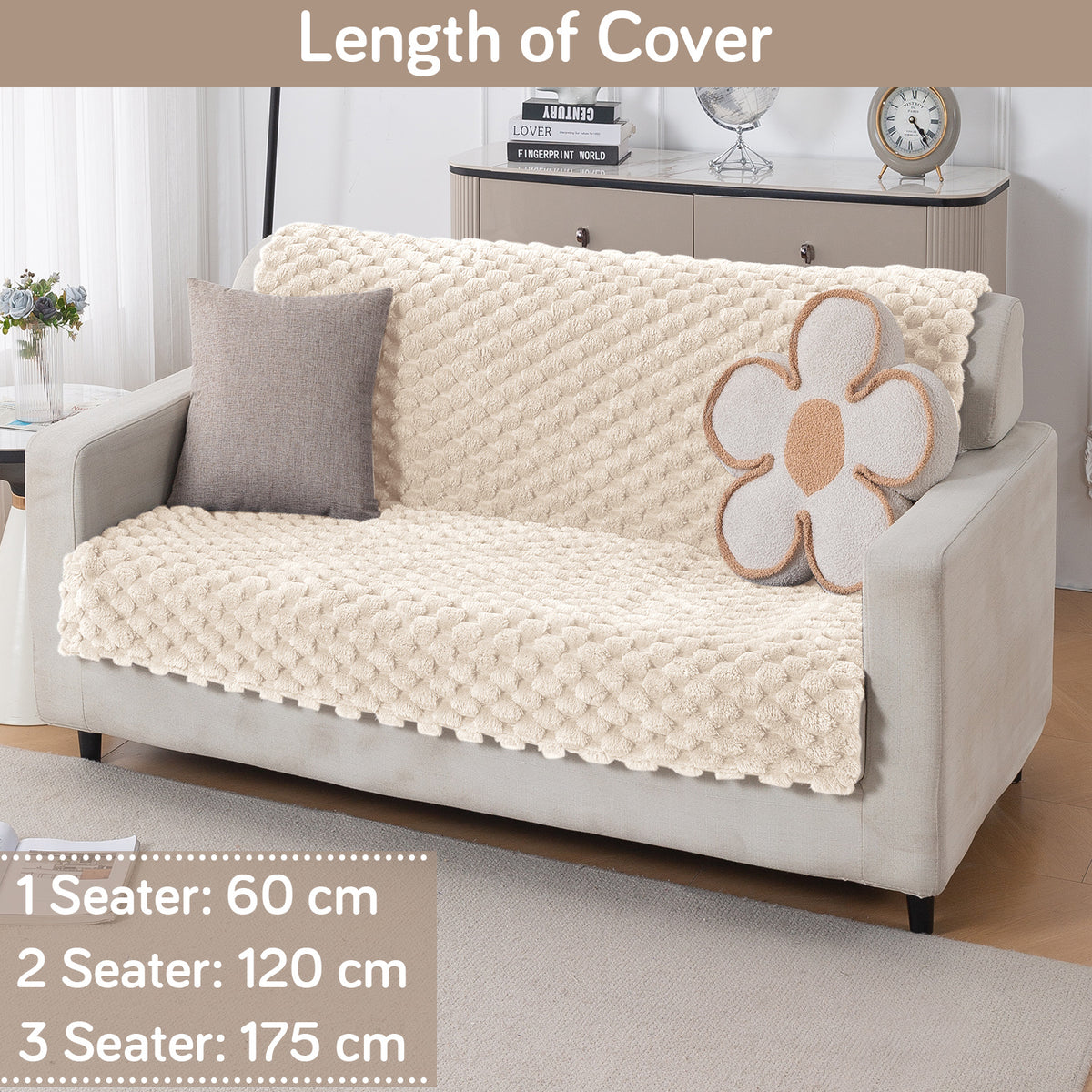 'BunnySoft Series' Plush Sofa Cover Throw for Sofa Seat & Back, Cream