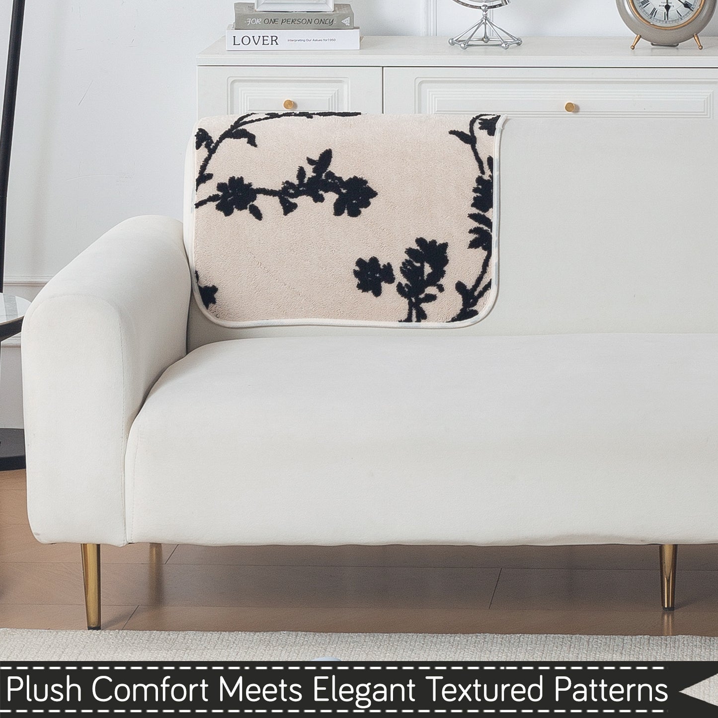 Luxury Plush Sherpa Anti-Slip Sofa Cover Mat, 'Noirea Series'| Botanical Vine