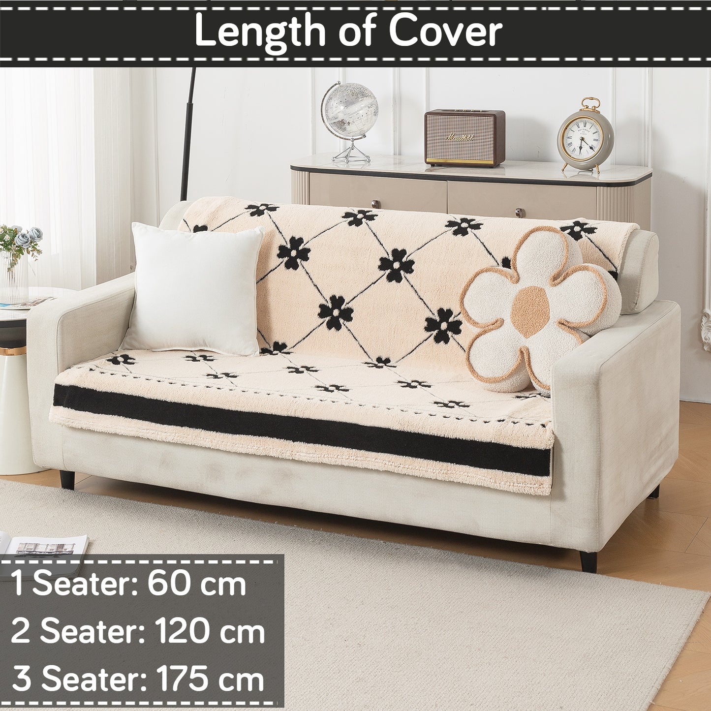 'Noirea Series' Plush Sofa Cover for Seat & Back, Floral Lattice