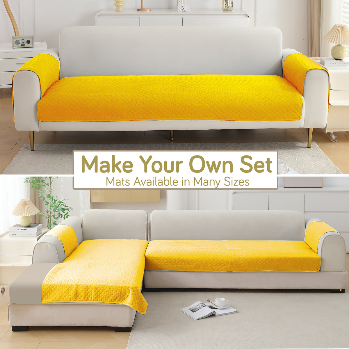 Polyester Quilted Sofa Cover Mats, Yellow