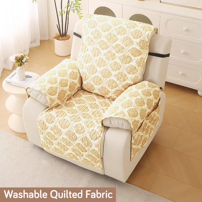 Quilted Printed Recliner Mats for 1 Seater Recliner Sofa, Ogee Ivory