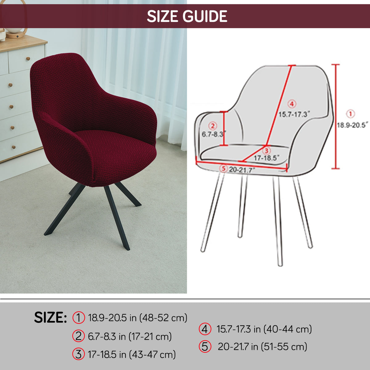 Premium Jacquard Fully Covered Cover for Swivel Dining Chair with Arms, Burgundy