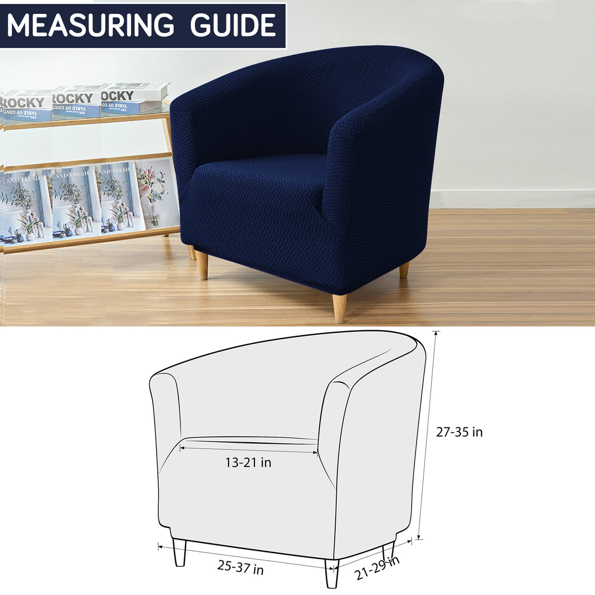 Premium Jacquard Stretchable Tub Chair Cover Slipcover, Navy Blue