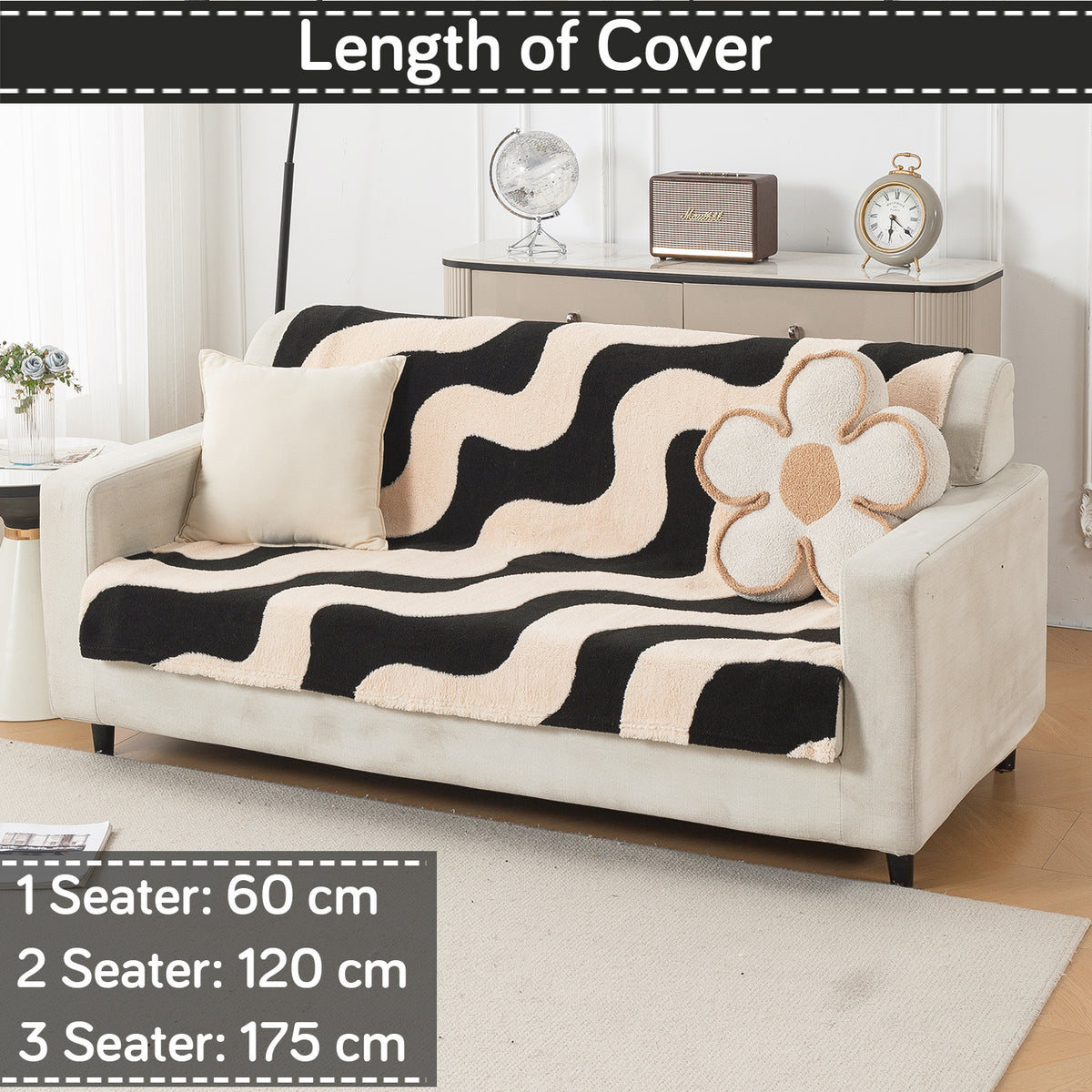 'Noirea Series' Plush Sofa Cover for Seat & Back, Wavy Stripe