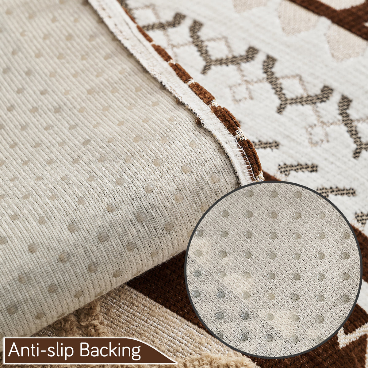 Nordic Boho Geometric Sofa Cover Mat with Tassel, 'Nordic Tassel Series'  Chocolate Brown