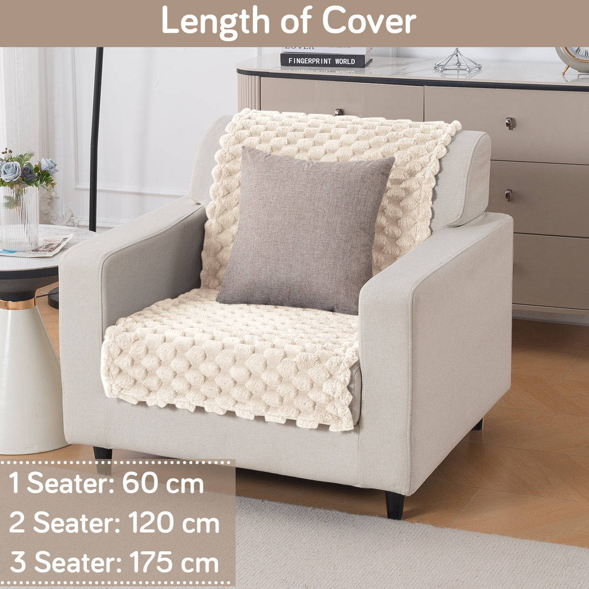 'BunnySoft Series' Plush Sofa Cover Throw for Sofa Seat & Back, Cream
