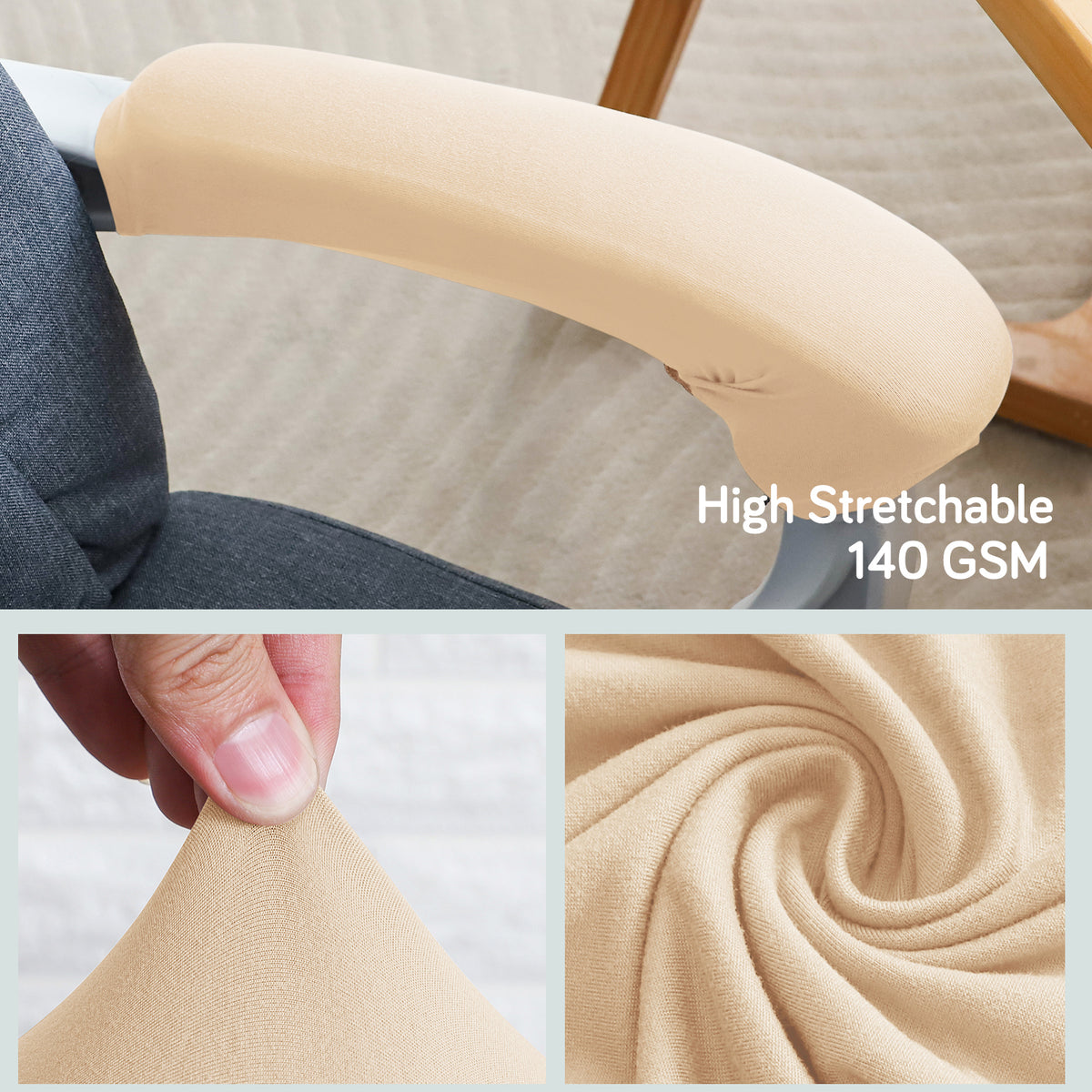 140gsm Armrest Covers for Office Chair (Zipper Style), 1 Pair, Beige