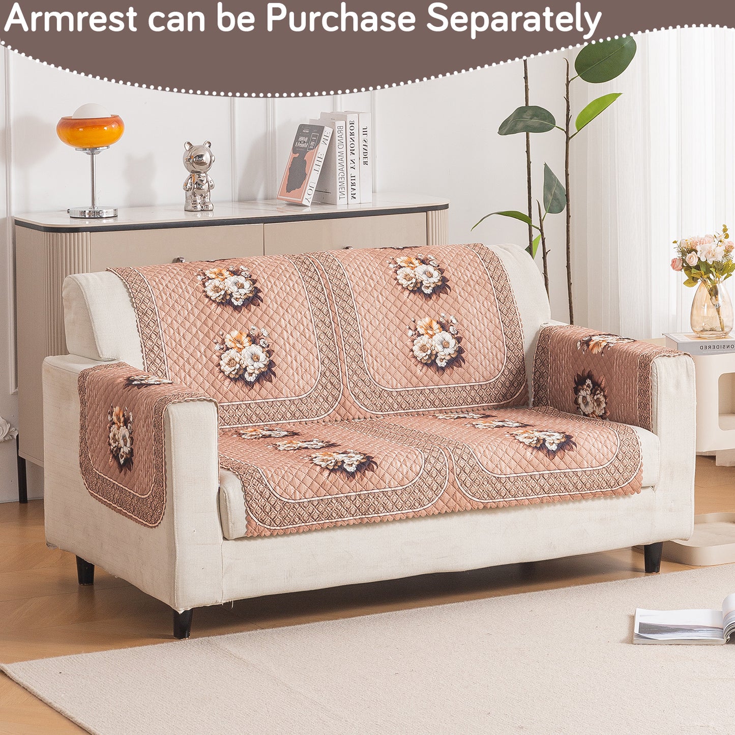 LoomVerse Quilted Sofa Cover Set Washable Sofa Panel for Seat & Back - Vintage Rosette