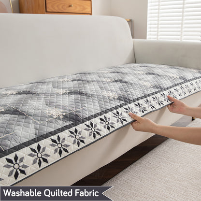 LiefNest Printed Holland Velvet Sofa Mat with Foam Filling - Snowflakes Gradient Grey for 1/2/3 Seater & Armrest