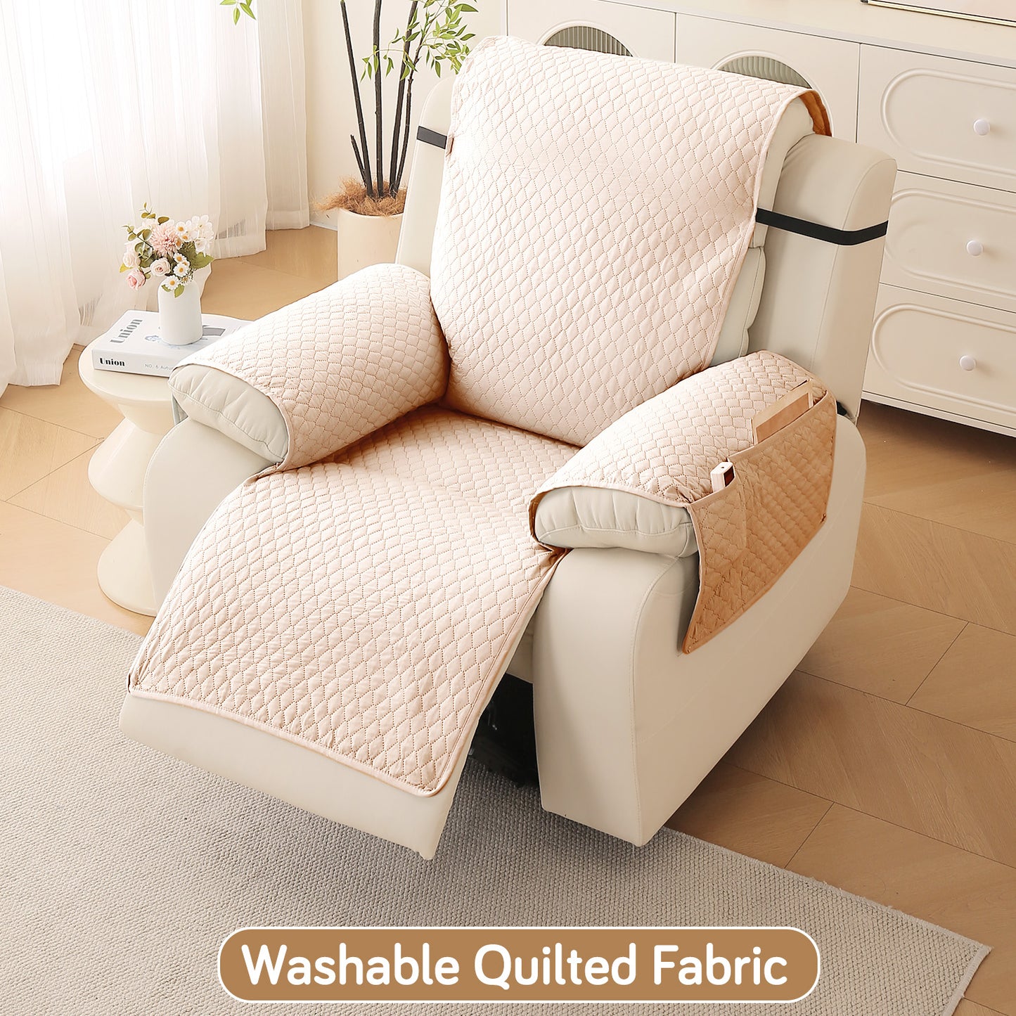 Quilted Recliner Mats for 1 Seater Recliner Sofa, Beige