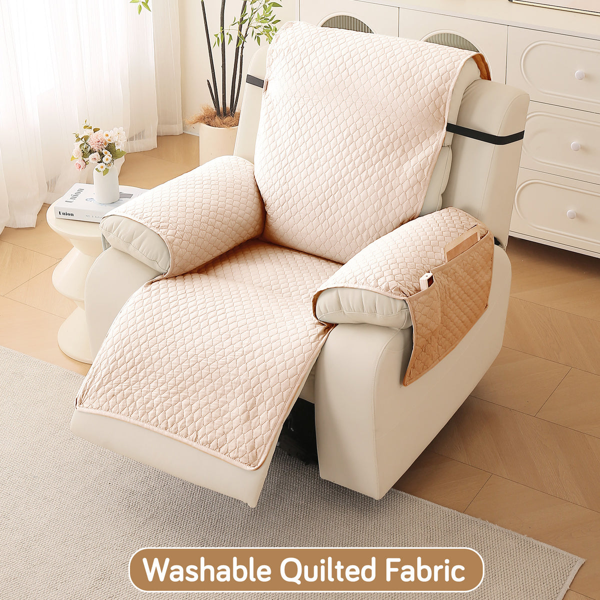 Quilted Recliner Mats for 1 Seater Recliner Sofa, Beige