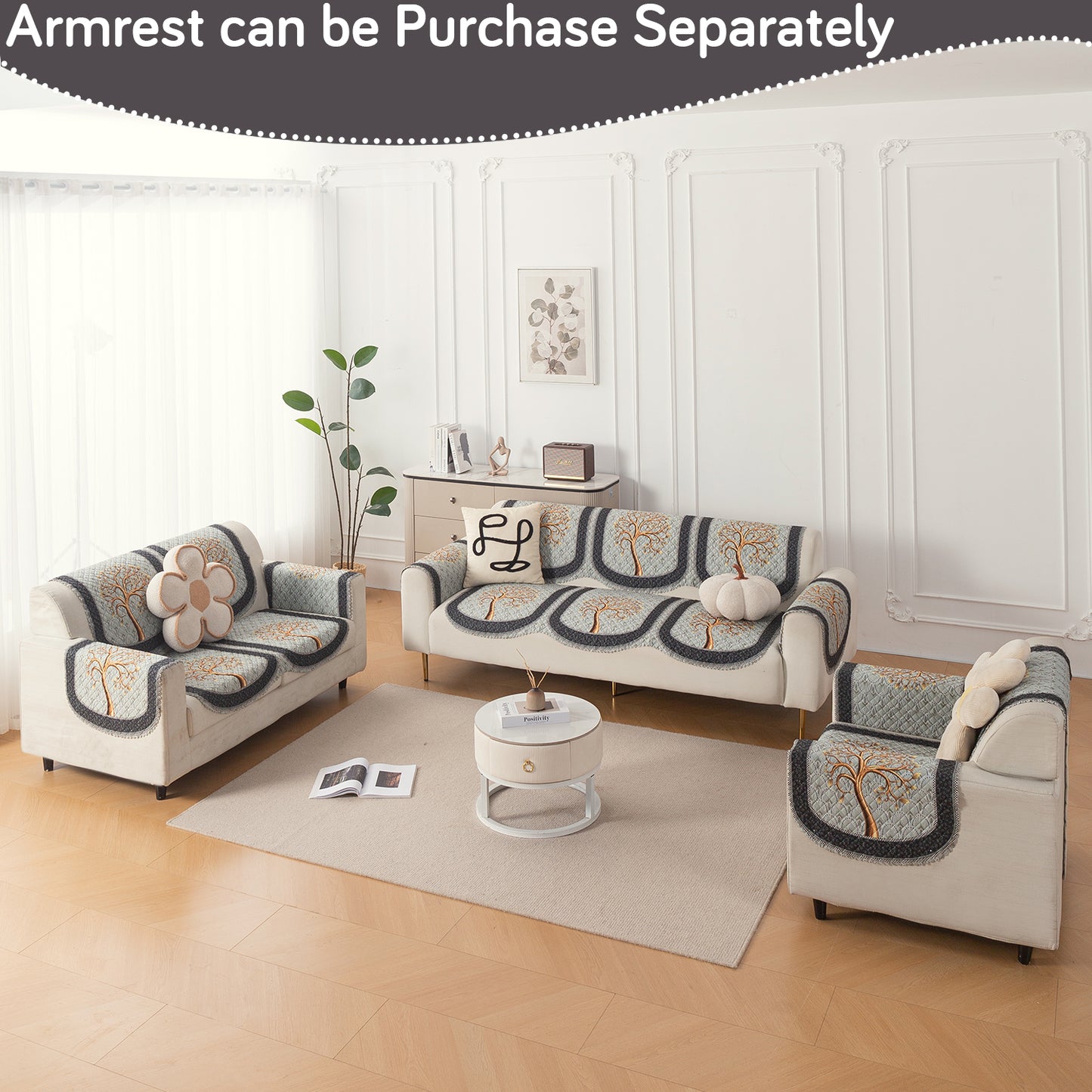 LoomVerse Quilted Sofa Cover Set Washable Sofa Panel for Seat & Back - Tranquil Tree