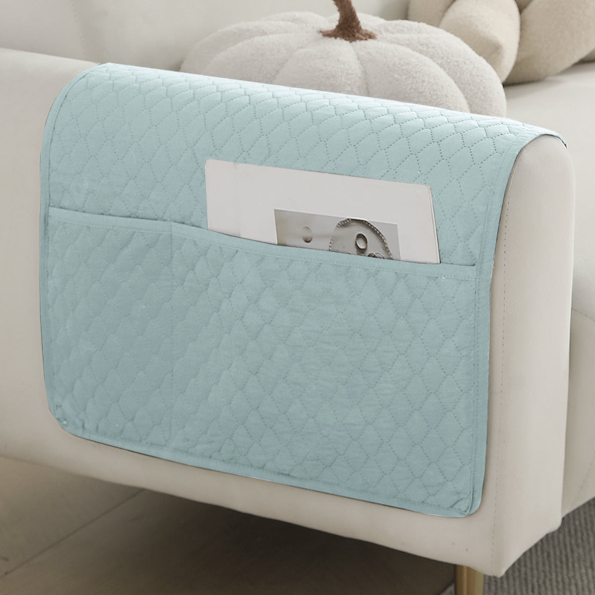 2 Pcs Quilted Sofa Armrest Cover, Light Sky Blue