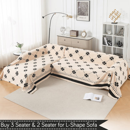 Buy Floral Lattice Design Noirea Series Plush Sherpa Sofa Throw for L-shape Sofas - 3 & 2 Seater Sofa Sets | HOKIPO