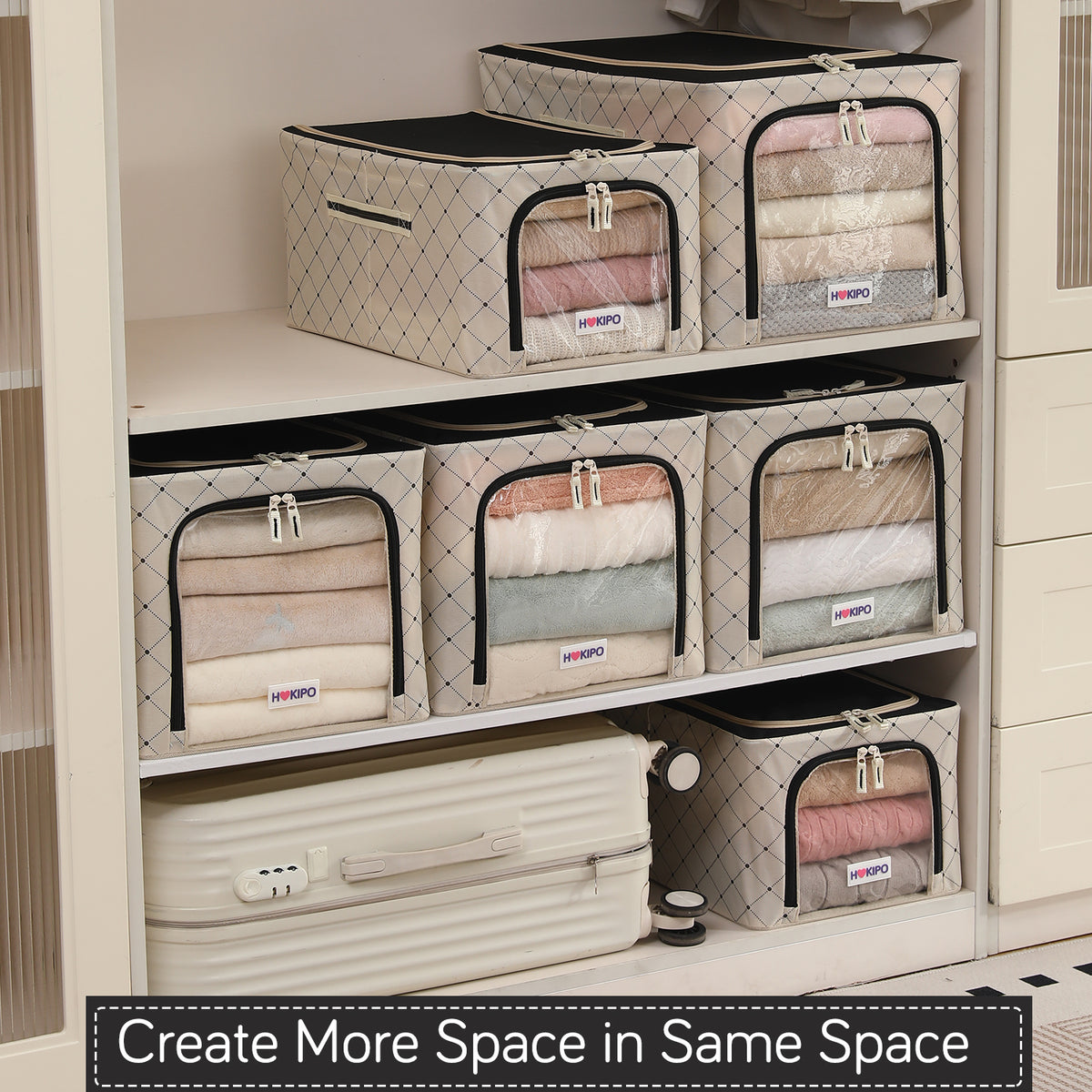 Foldable Cloth Storage  Box Organizer for Wardrobe - Ivory Noir