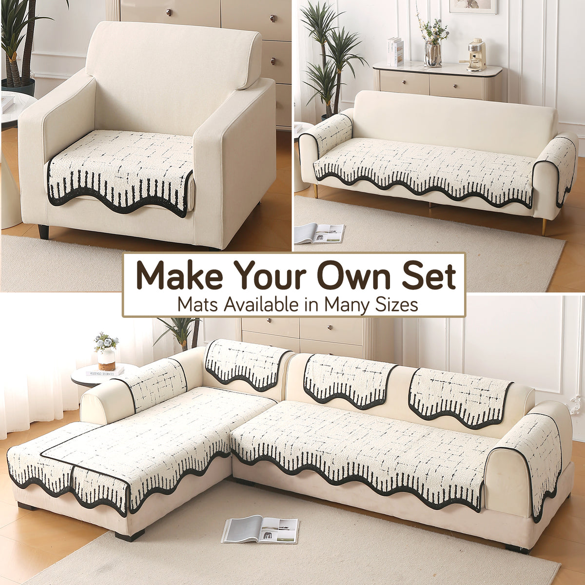 Premium Supple Soft Wavy Sofa Cover Mat, Off White