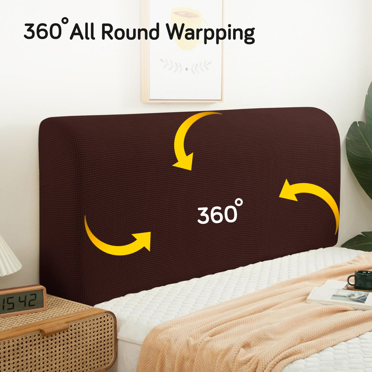 Buy Dark Brown Colour Stretchable jacquard bed headboard cover with 360 degree all-round wrapping