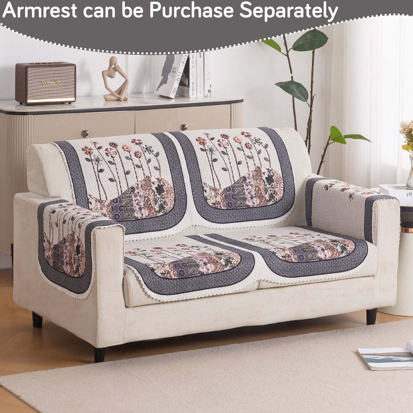 HeavenHue Fleece Soft Touch Quilted Sofa Cover Set Washable Sofa Panel for Seat & Back - Mystic Wings