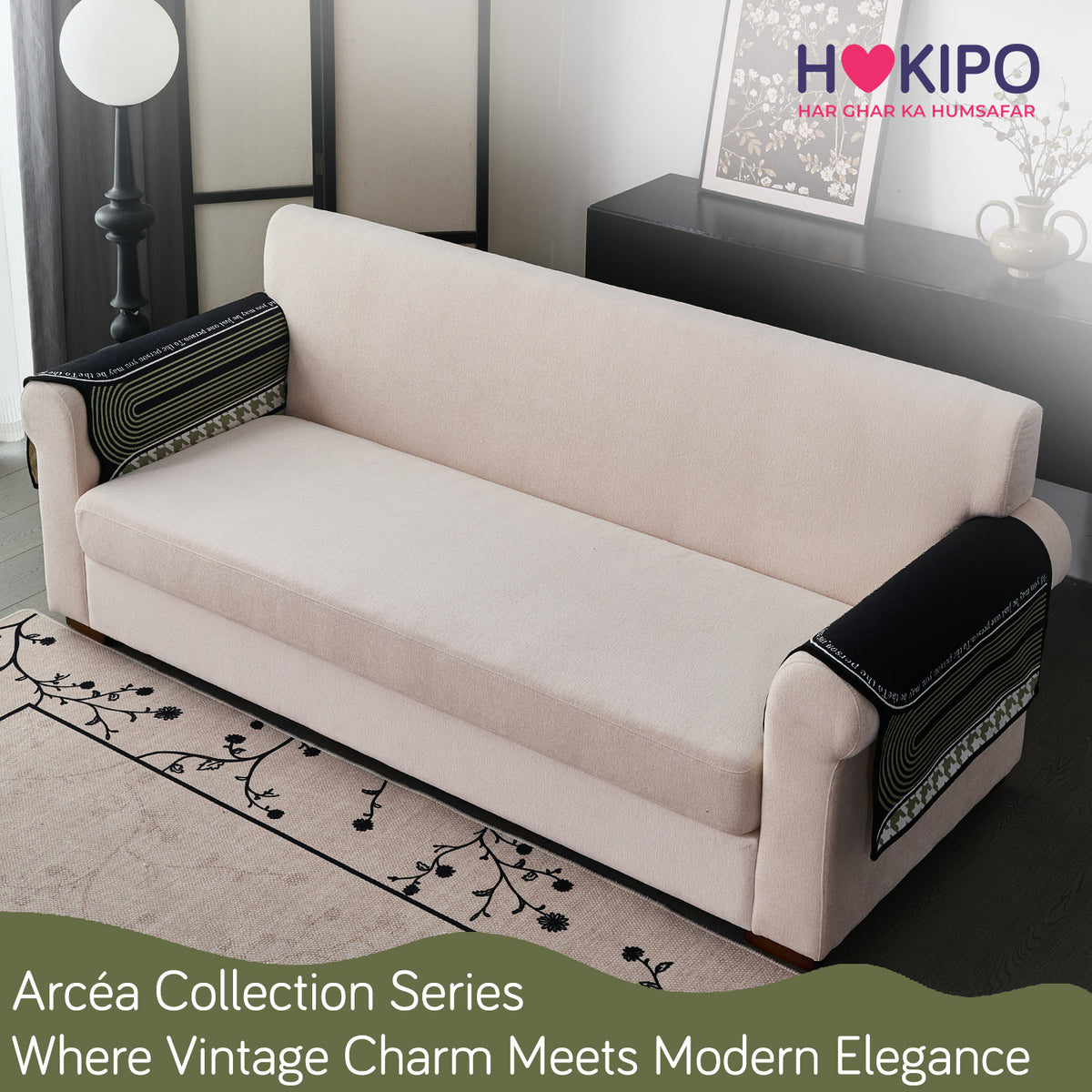 Arcea Chenille With Curved Edges Sofa Cover Mat, Sage Curve