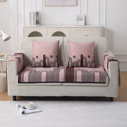LiefNest Printed Holland Velvet Sofa Mat with Foam Filling - Modern Archscape Mauve Blush for 1/2/3 Seater & Armrest
