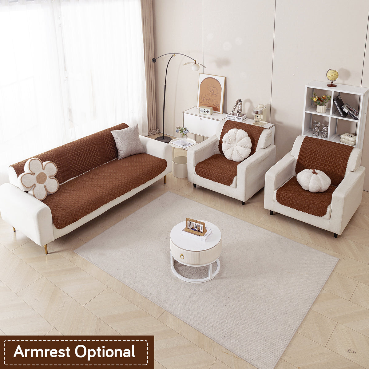 Modern Matrix 5-Seater Reversible Sofa Cover (3+1+1), Chestnut Brown