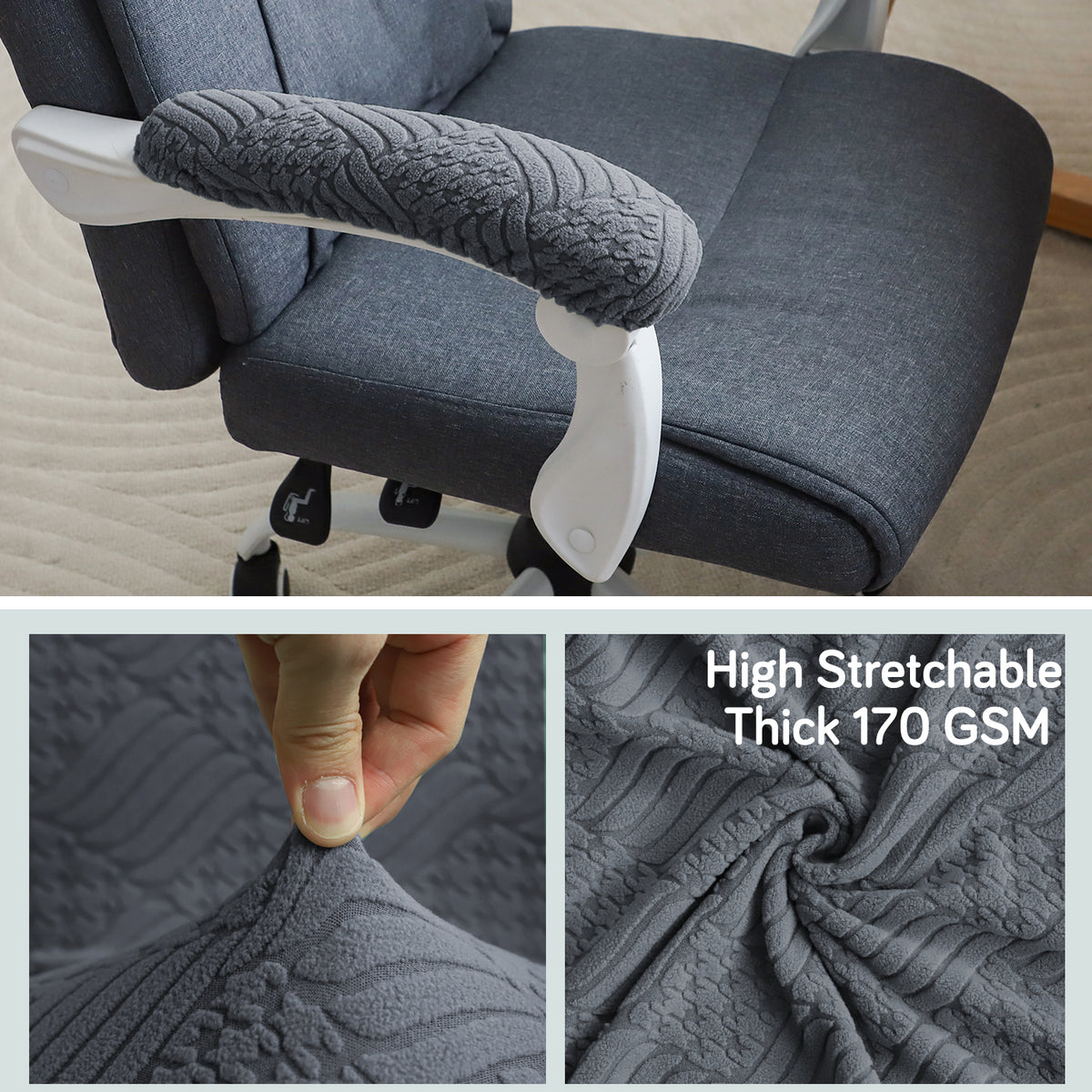 170gsm Jacquard Armrest Covers for Office Chair (Elastic Style), 1 Pair, Dark Grey
