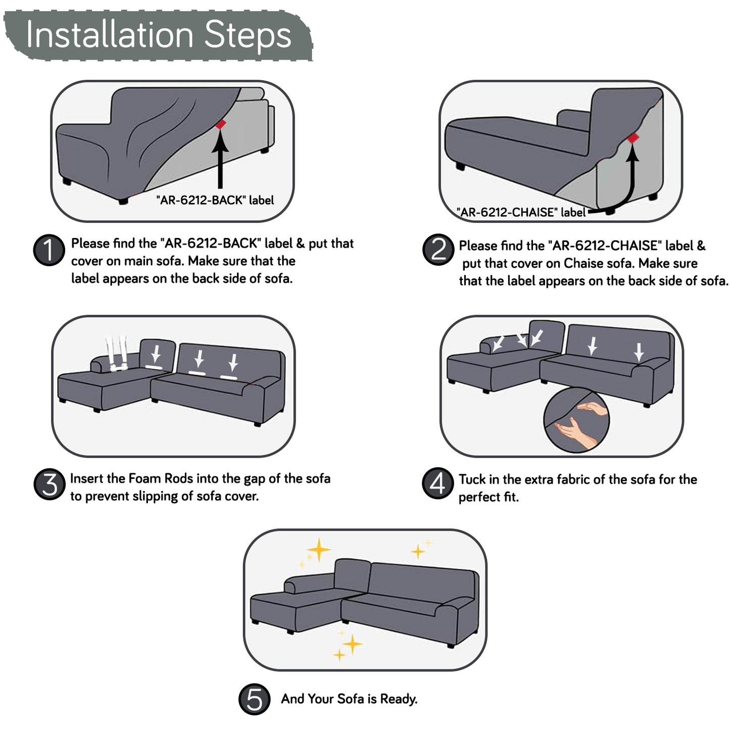 Aria Nova Bubble 2-Piece Stretchable L Shape Sofa Cover with Left Chaise, Light Grey
