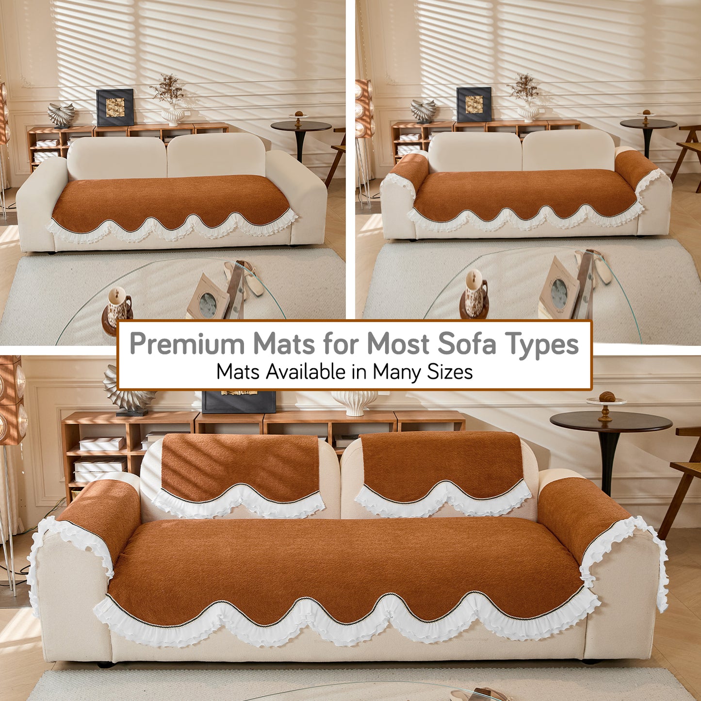 French Classic Frill Wavy Sofa Cover Mat, Copper Orange